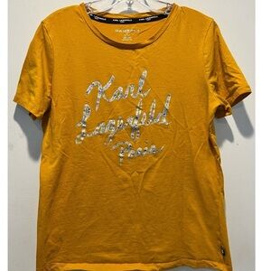 Karl Lagerfeld Women's Mustard T-Shirt great condition